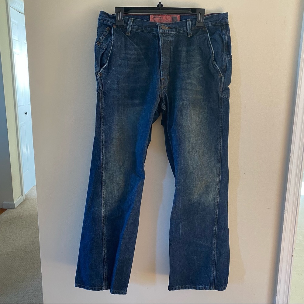 Vintage Mossimo Mossissue Blue Jeans Size 33 X 30 Dark Wash Slash Pocket Cotton
